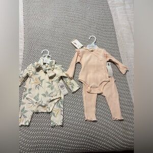 Baby Floral and Pink Ribbed Onesie Set